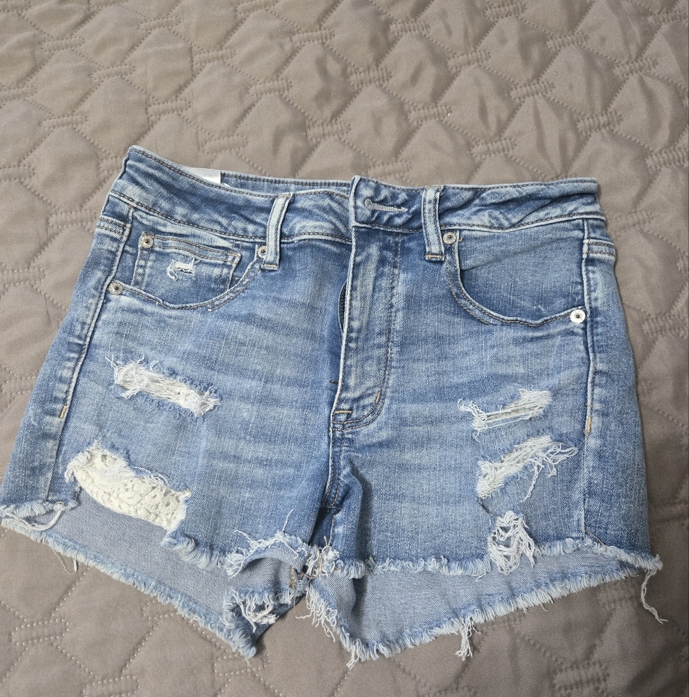 American Eagle Medium Blue Distressed Jean Shorts